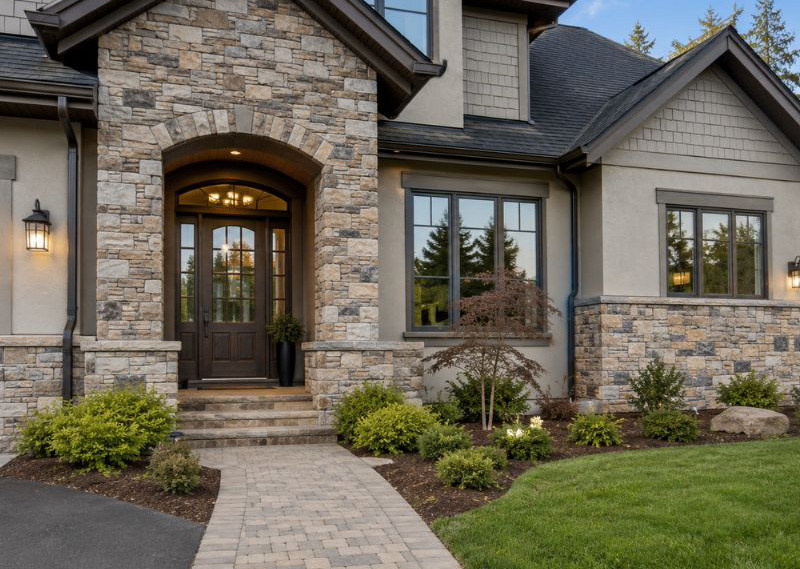 Exterior stonework on a luxury home