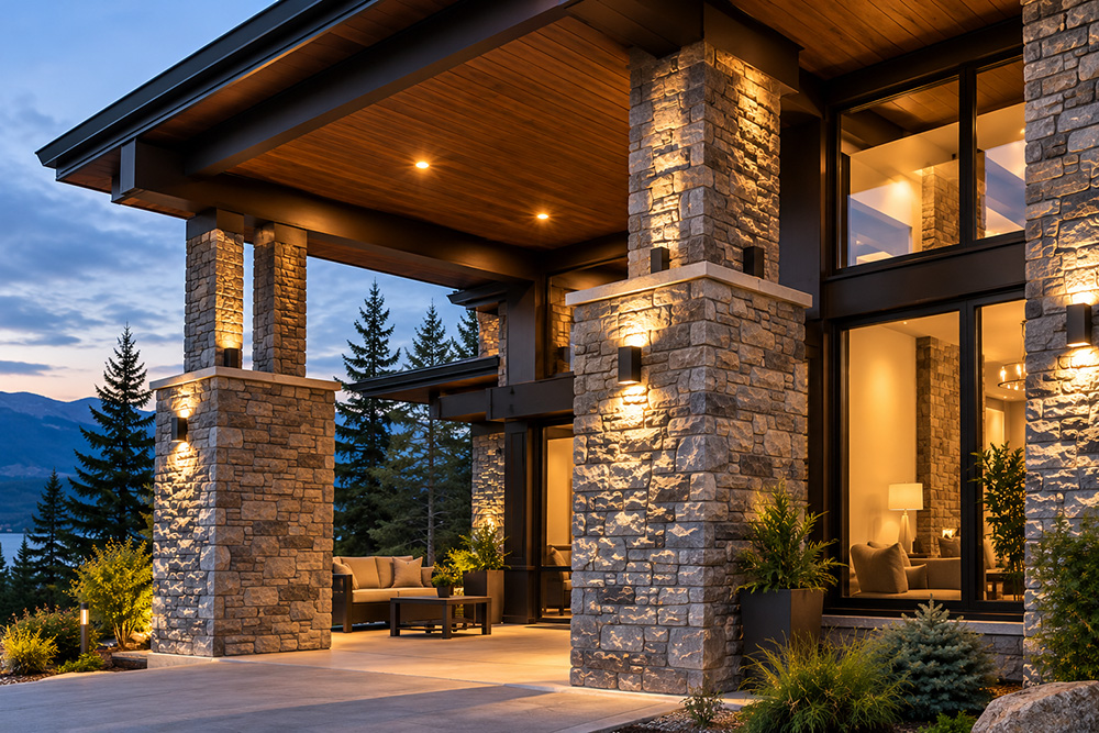 Custom natural stone masonry on a luxury home