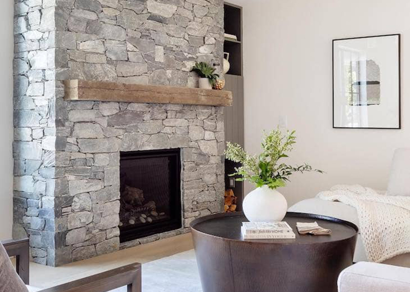 Custom natural stone fireplace